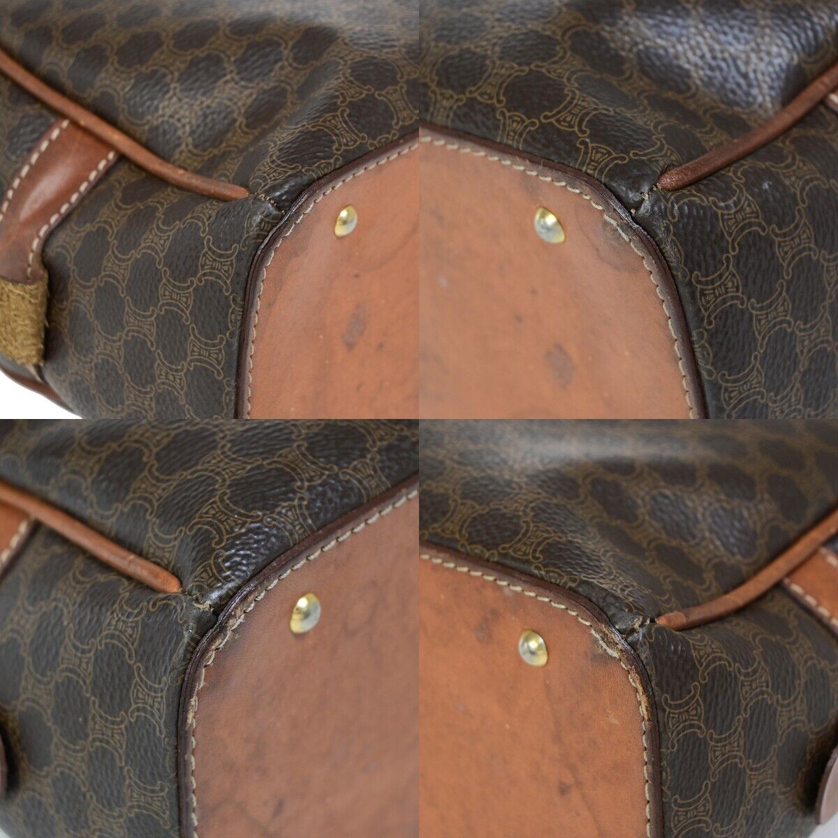 CELINE Logo Macadam Pattern Hand Bag PVC Leather Brown GHW Italy 66EB526