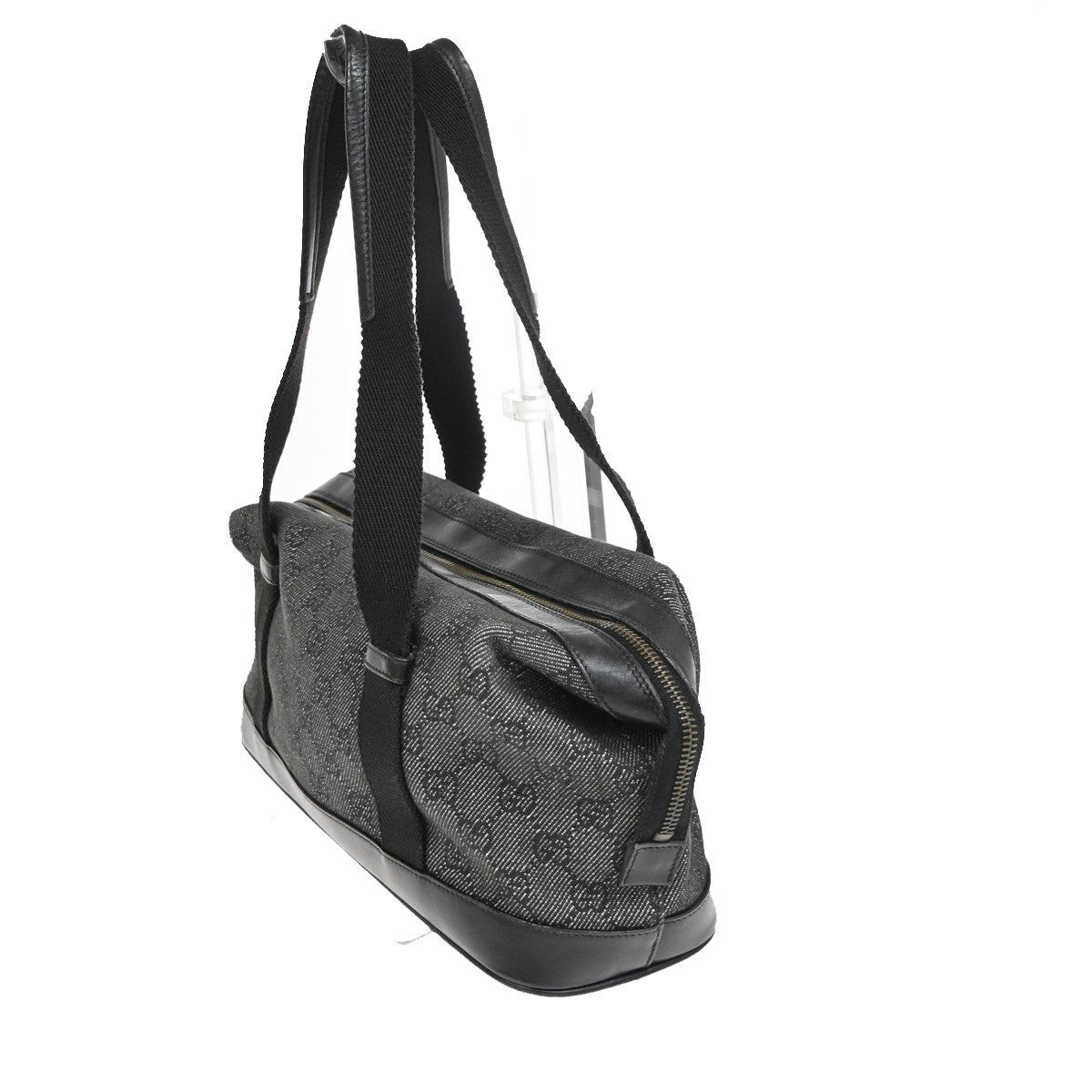 GUCCI GG Canvas Mini Boston Handbag Black Leather Canvans GHW Italy 36KC924