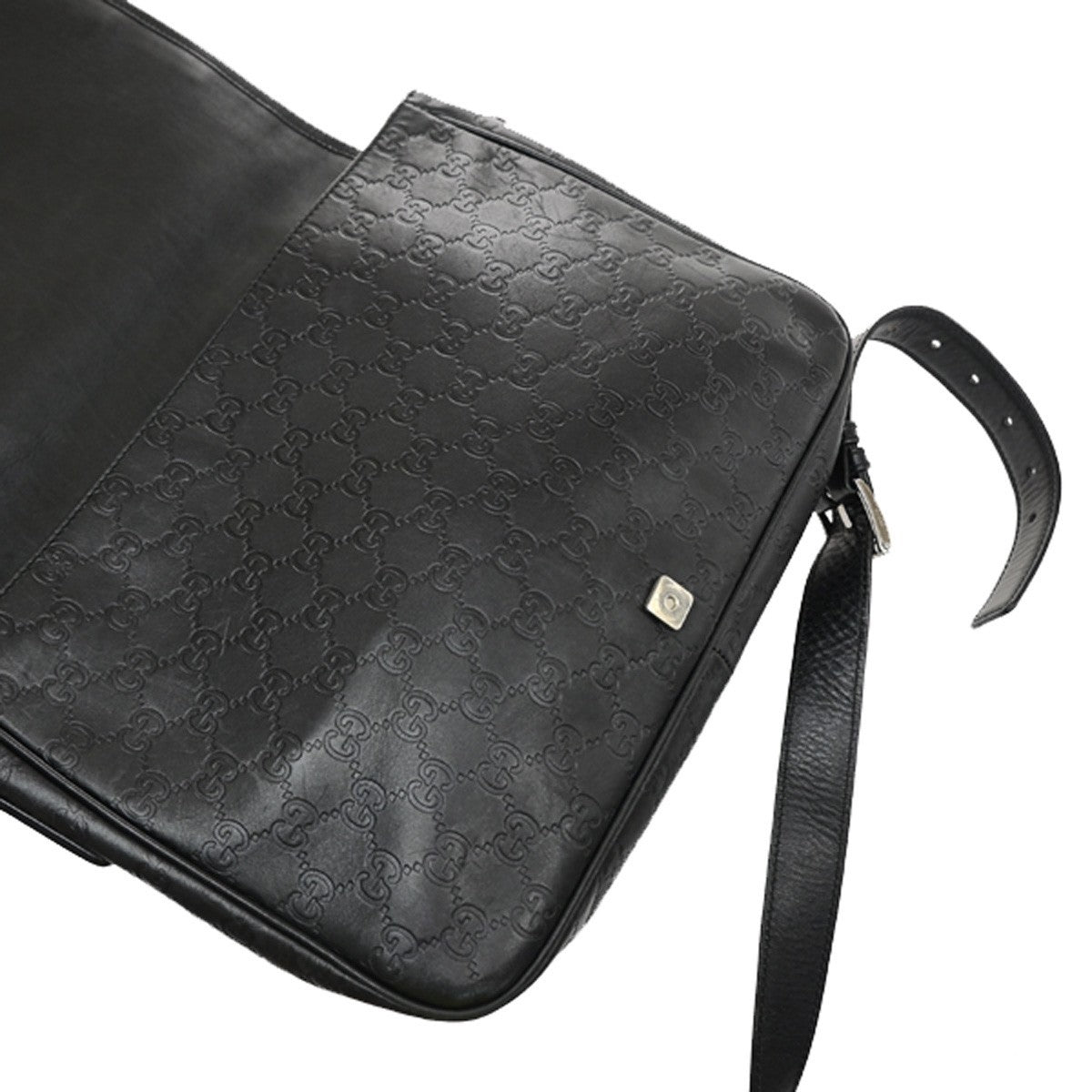 GUCCI GG Pattern Guccissima Shoulder Bag Embossing Leather Black Italy 62SA167