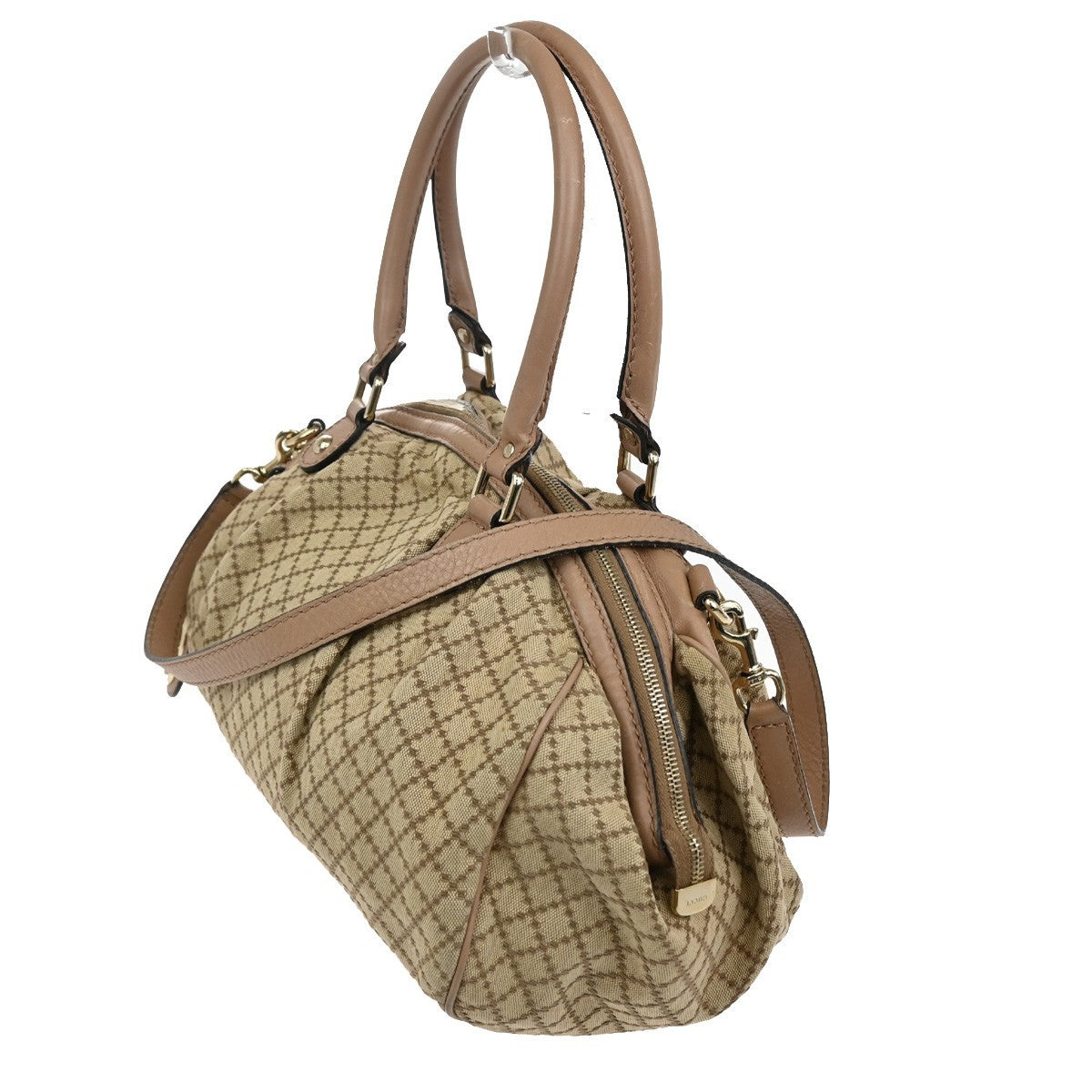 GUCCI Diamante Sukey Shoulder Bag Charm Canvas Leather Brown Pink GHW 81TA301