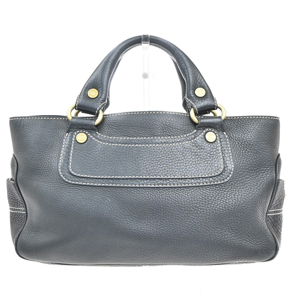CELINE Logo Macadam Boogie Tote Hand Bag Leather Navy Blue GHW Italy 80MA323