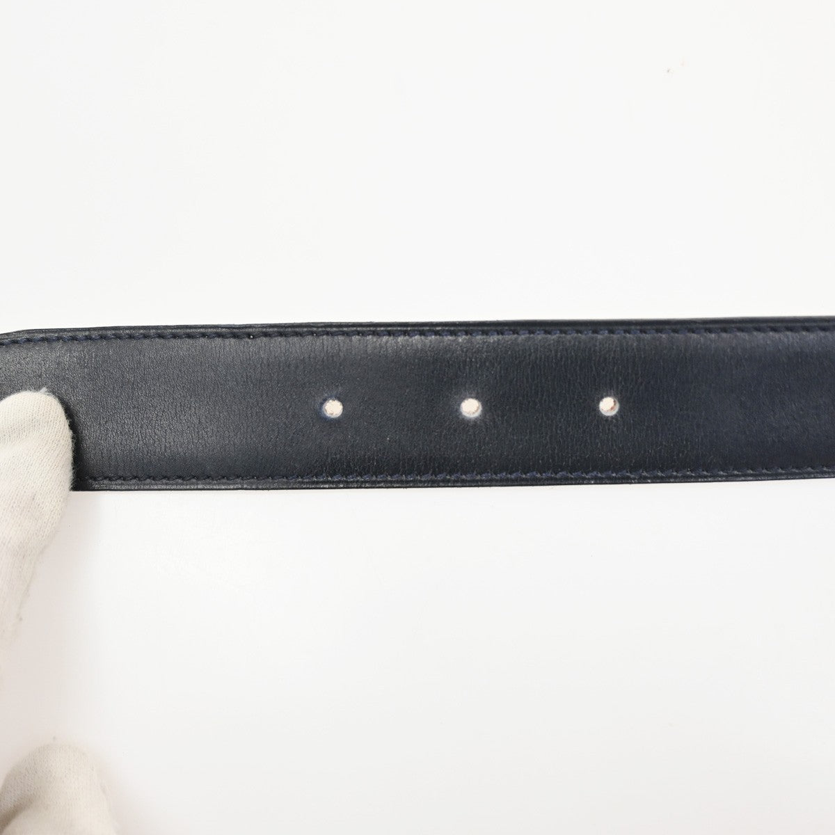 HERMES H Logo Constance Reversible Buckle Belt Leather #65 Blue White 70RL780