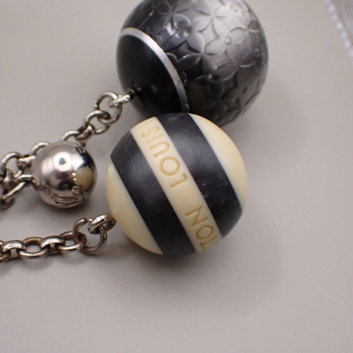 LOUIS VUITTON Logo Bijoux Sac Mini Lin Bag Charm Silver Black M65701 61YG571