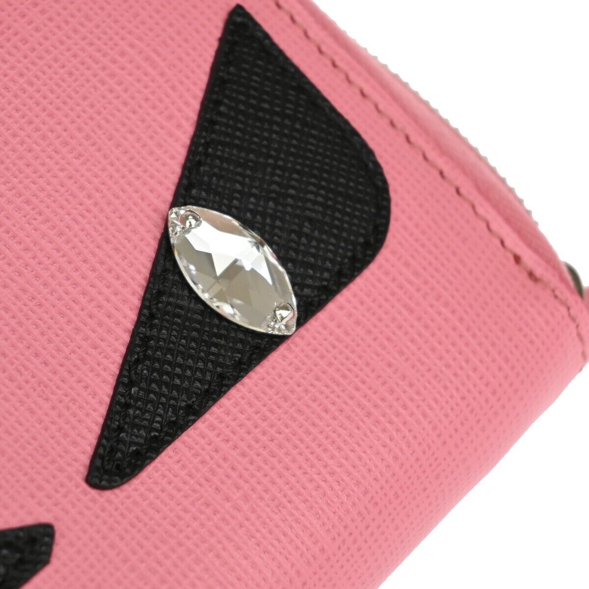FENDI BAG BUGS Monster Zip Around Coin Wallet Leather Pink Silver Italy 64KA037