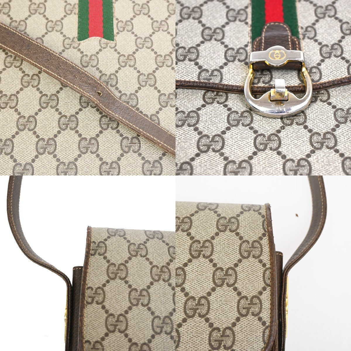 GUCCI Logo GG Pattern Sherry Flap Shoulder Bag PVC Leather Brown GHW 67KC907