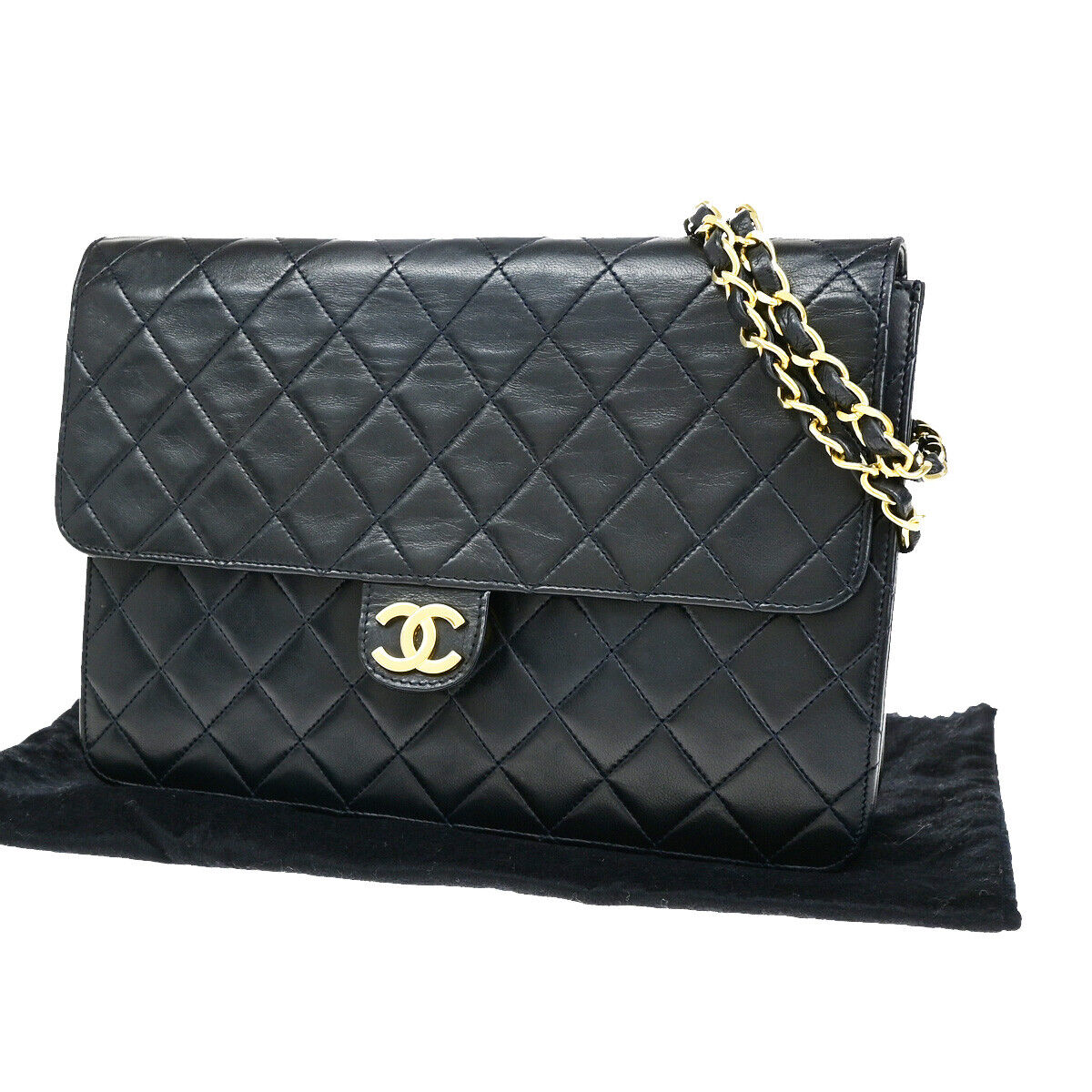 CHANEL CC Matelasse 25 Single Flap Chain Shoulder Bag Leather Black GHW 42RK155