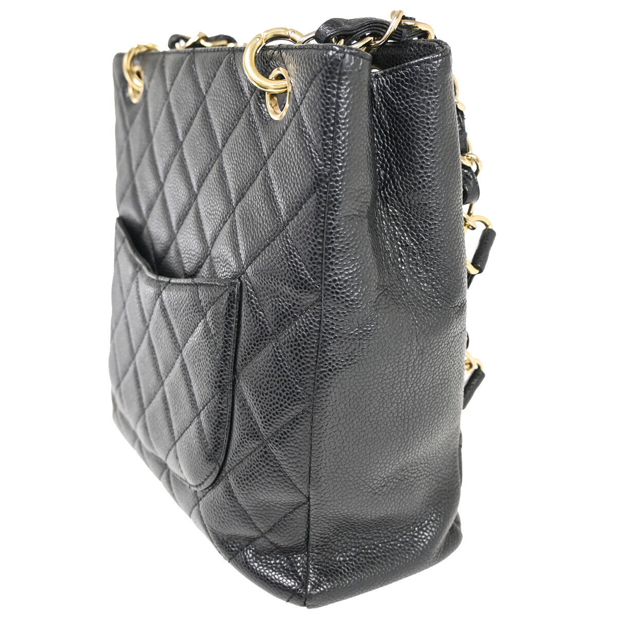CHANEL CC Logo PST Chain Shoulder Bag Caviar Skin Leather Black GHW 304RJ587