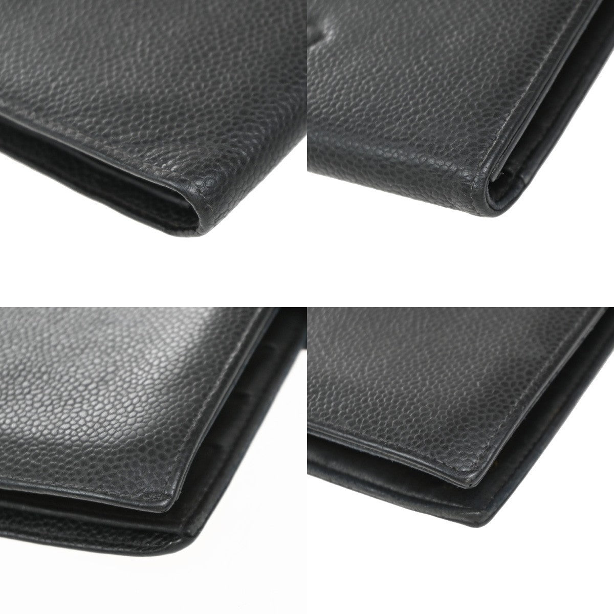 CHANEL CC Long Bifold Wallet Grained Calfskin Leather Black GHW 66EG194