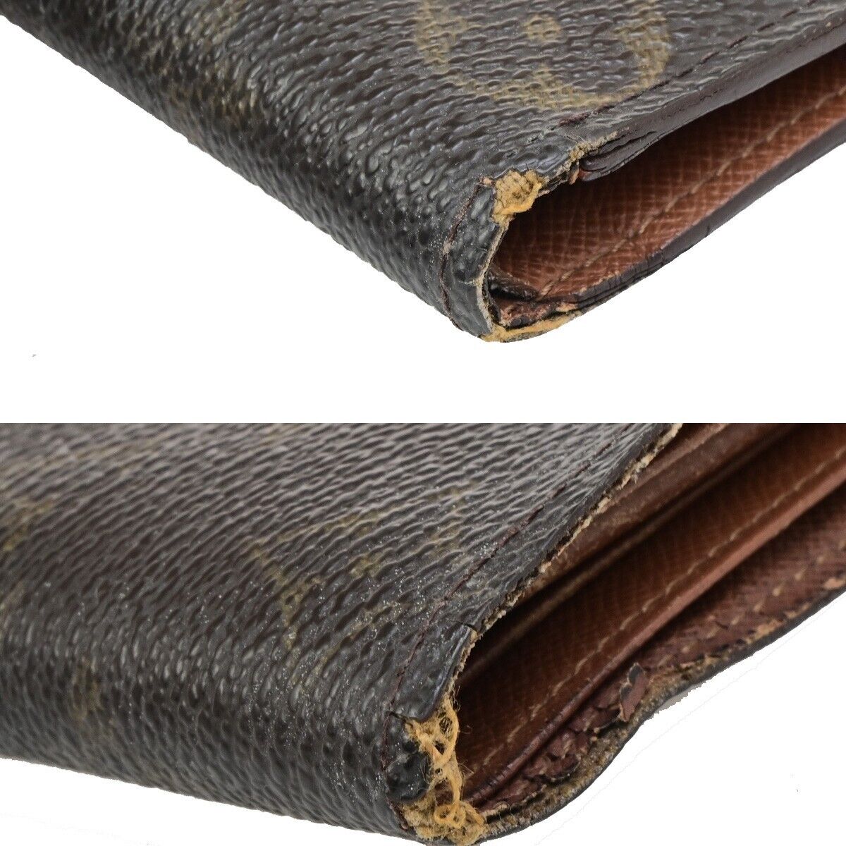 LOUIS VUITTON 2 Set Bifold Trifold Compact Wallet Monogram Leather Brown 02KA446