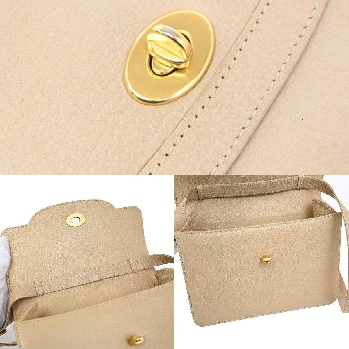 GUCCI Logo Bamboo 2Way Shoulder Hand Bag Leather Beige GHW Italy 95KB654