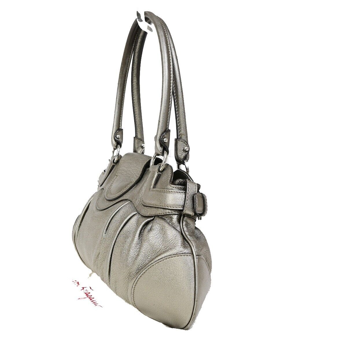 SALVATORE FERRAGAMO Logo Marisa Gancini Shoulder Bag Leather Gray Italy 60EC671