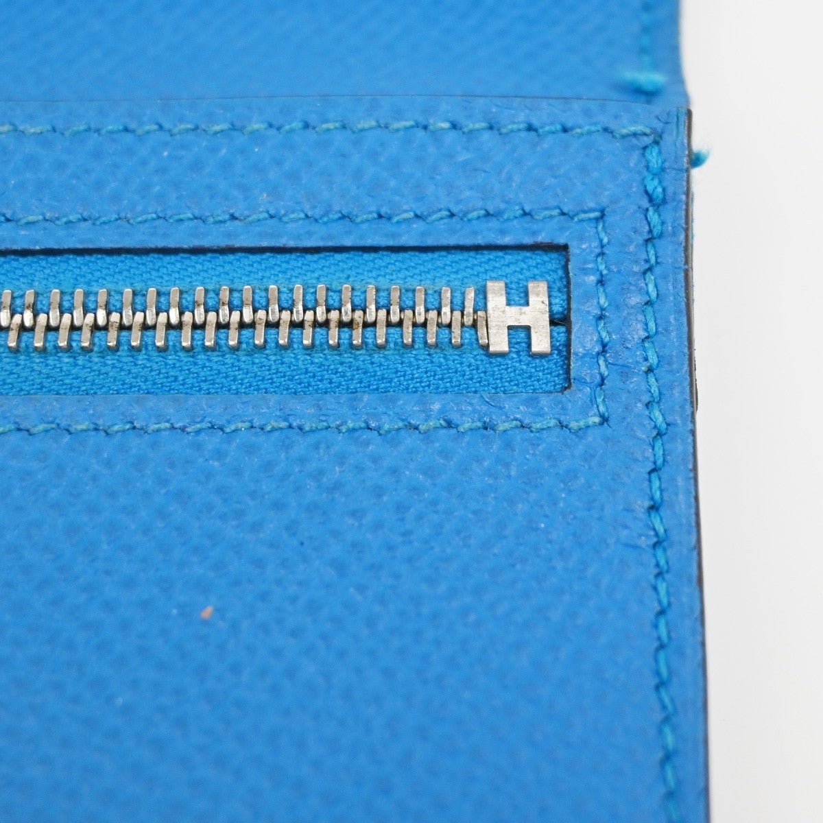 HERMES Logo Bearn Long Bifold Wallet Purse Epson Leather Blue SHW 65RQ023