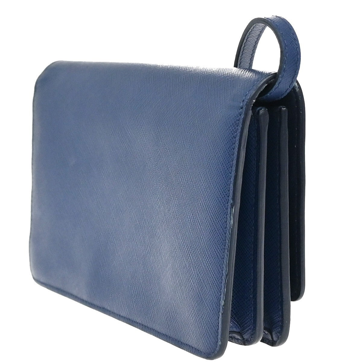 PRADA MILANO Logo Bow 2Way Shoulder Clutch Bag Saffiano LUX Leather Blue 87RF248