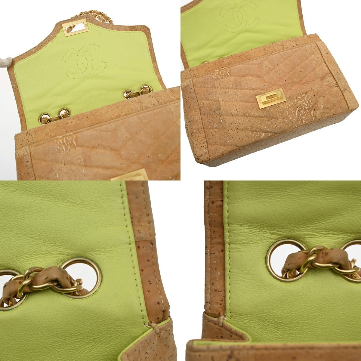 CHANEL Logo 2.55 Chevron Chain Shoulder Bag Cork Leather Beige GHW 357RQ060