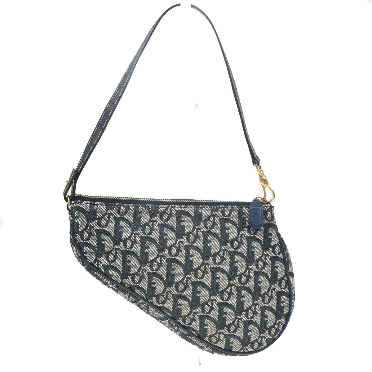 CHRISTIAN DIOR Mini Saddle Hand Bag Canvas Leather Blue GHW 91EG403