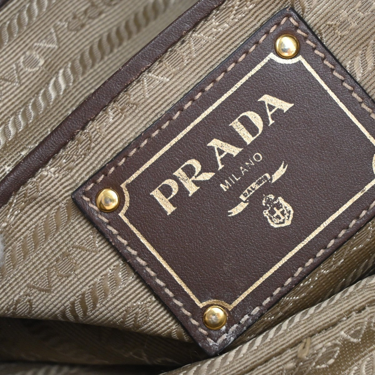 PRADA  Logo Jacquard 2Way Shoulder Hand Bag Canvas Leather Brown GHW 39KP410