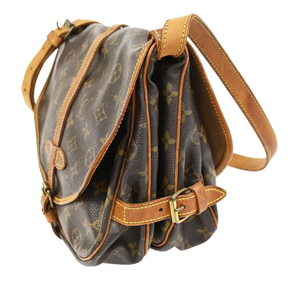 LOUIS VUITTON Logo Saumur 30 Shoulder Bag Monogram Leather Brown M42256 34CA957