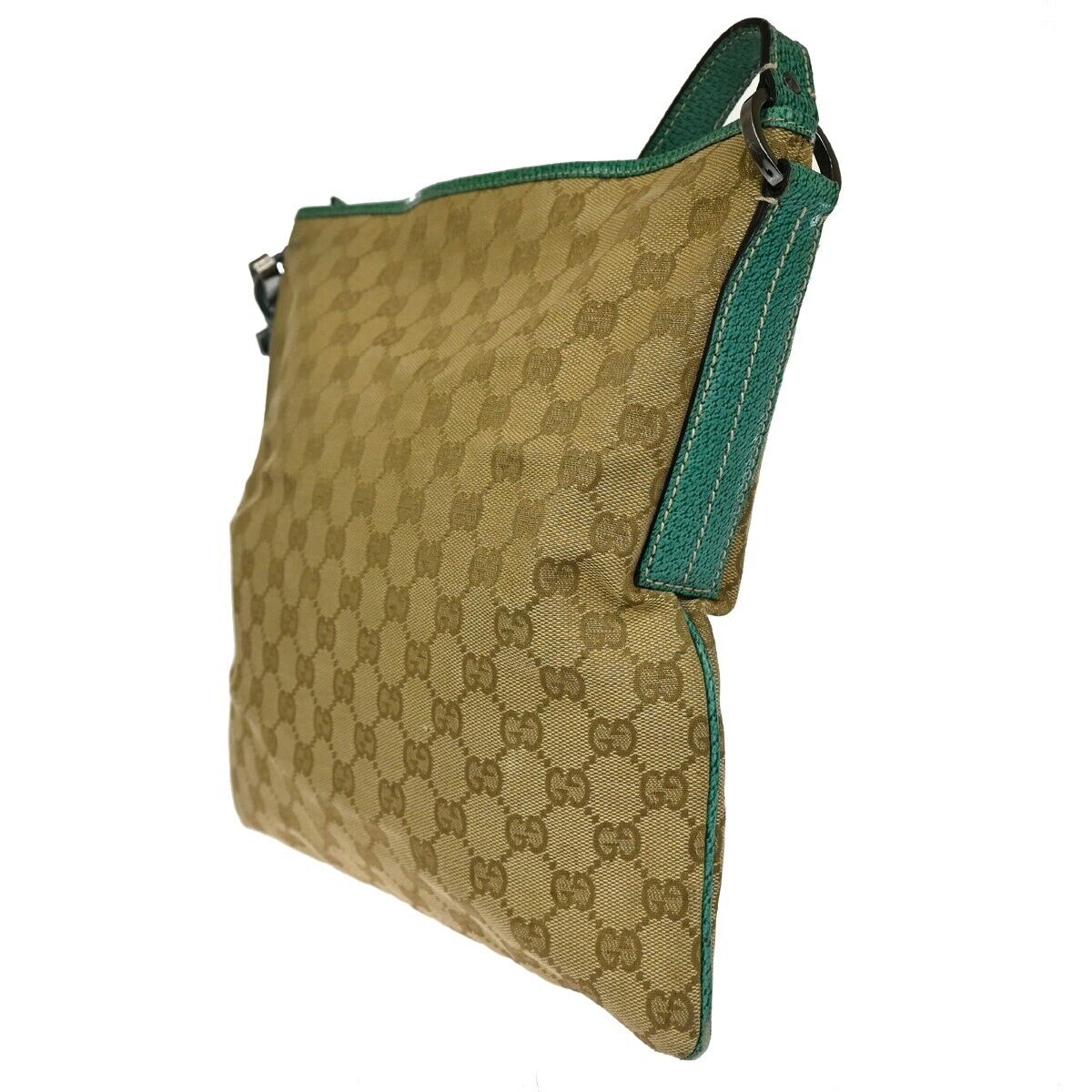 GUCCI Logo GG Pattern Crossbody Shoulder Bag Canvas Leather Beige Green 67EA104
