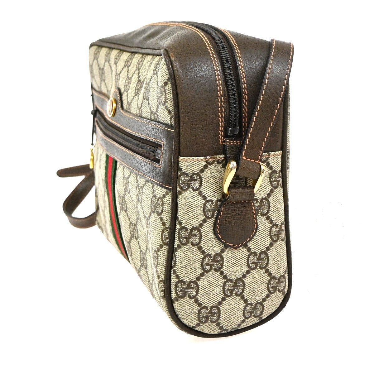 Gucci Logo GG Pattern Sherry Crossbody  Shoulder Bag PVC Leather Brown 37CA993