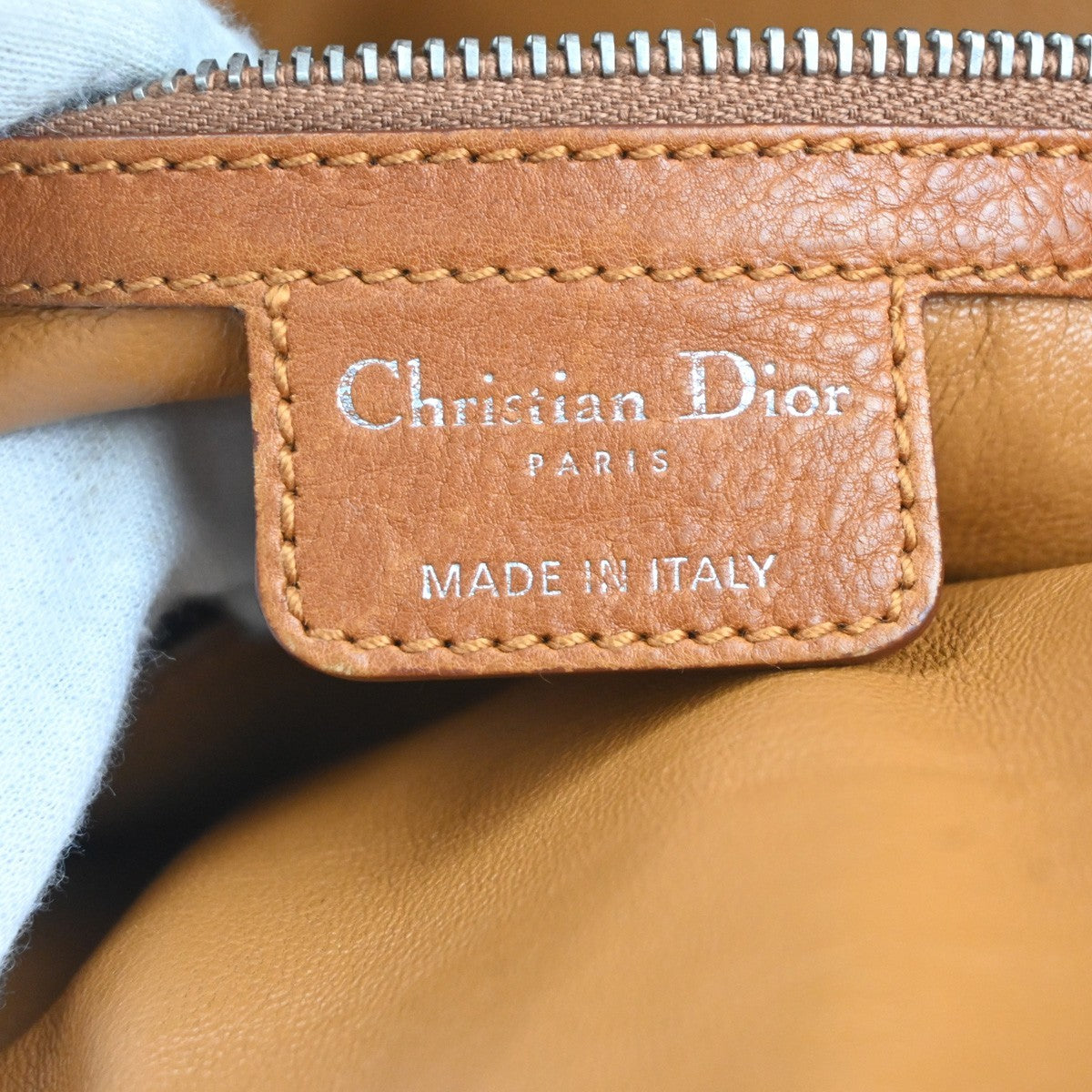 CHRISTIAN DIOR Logo Shoulder Tote Hand Bag Leather Brown SHW Italy 12KC713