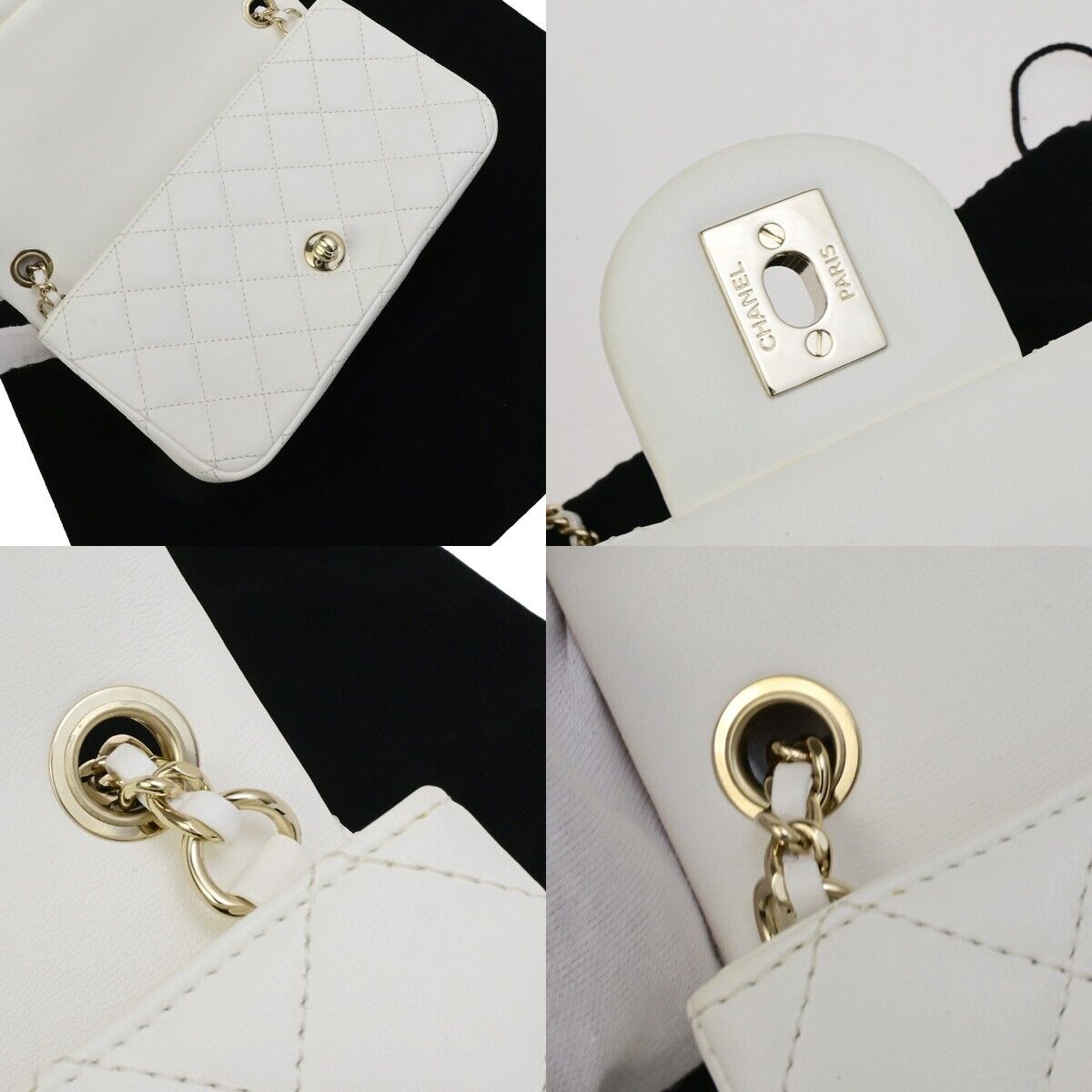 CHANEL CC Logo MatelasseFlap Chain Shoulder Bag Leather White GHW 892RF212