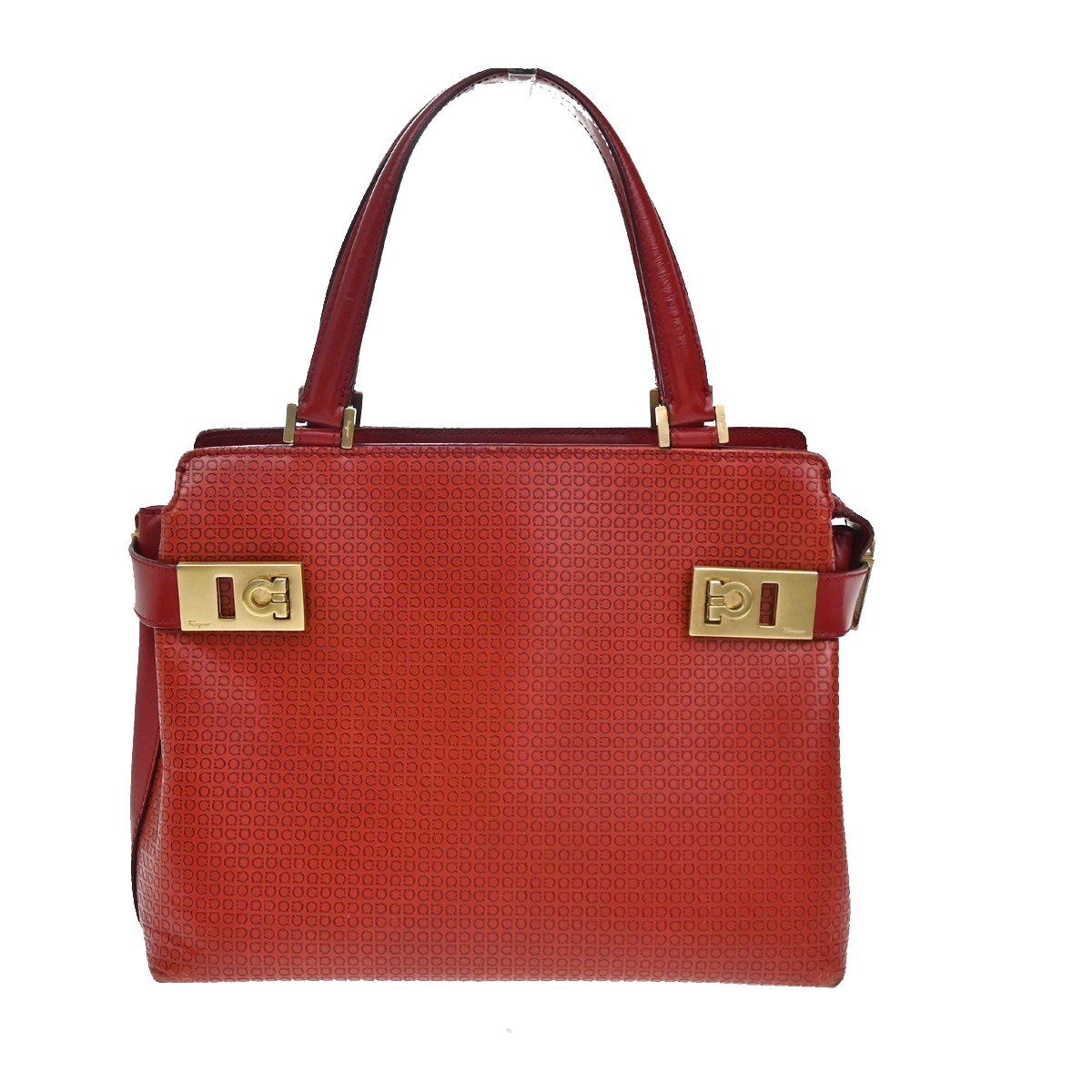 SALVATORE FERRAGAMO Logo Gancini Hand Bag Leather Red GHW Italy  66KA625