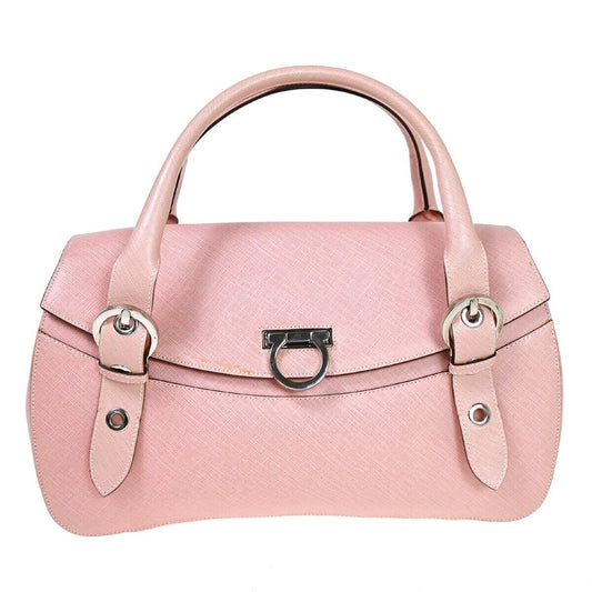 SALVATORE FERRAGAMO Gancini Hand Bag Leather Pink Silver Made in Italy 62HB105