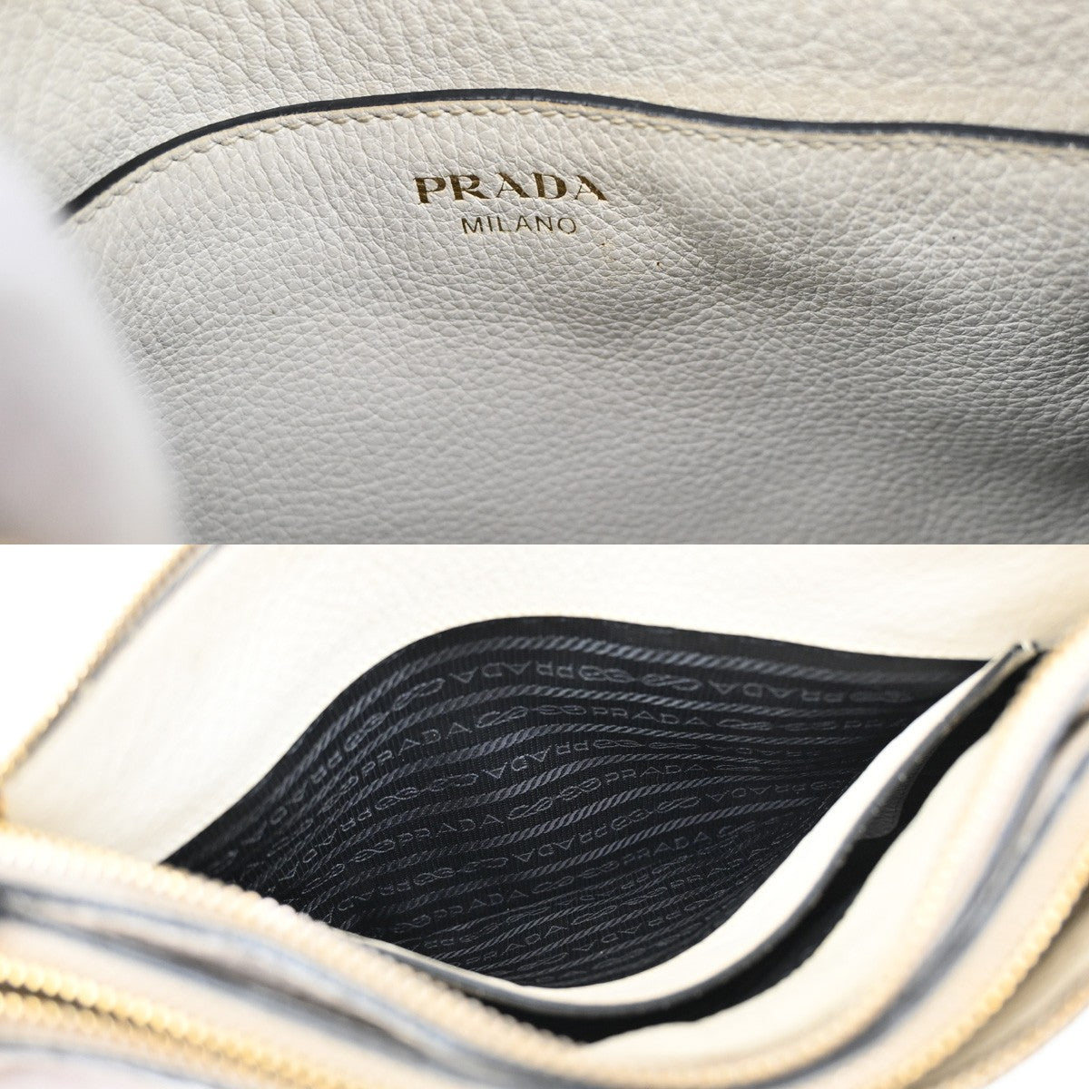 PRADA Logo Crossbody Mini Shoulder Bag Leather White GHW 76YH762