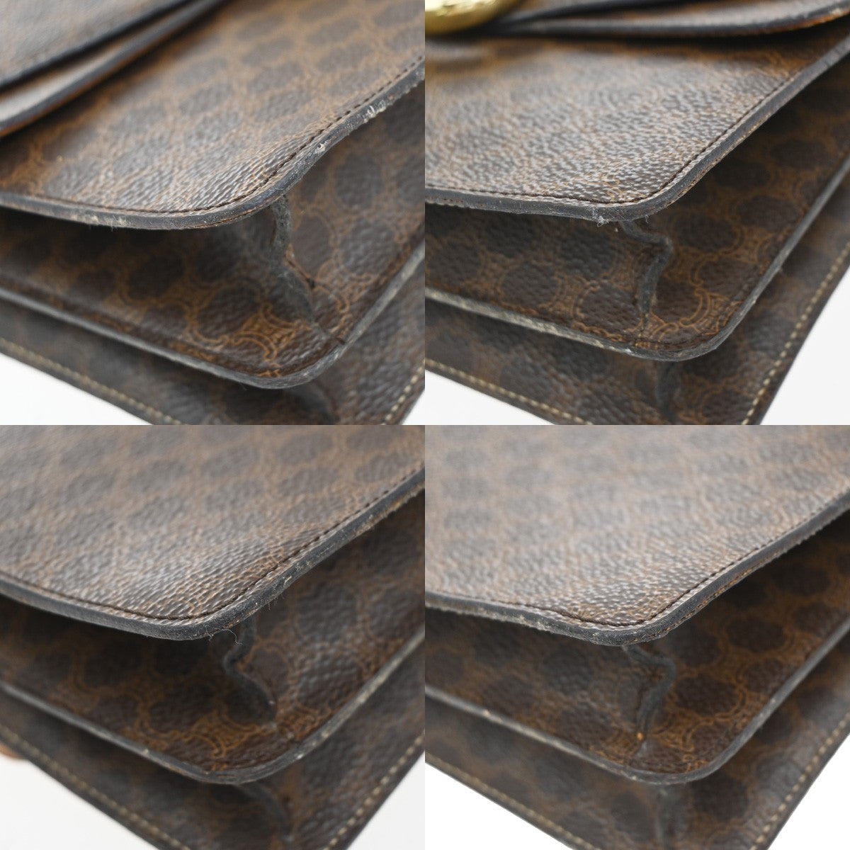 CELINE Logo Macadam Pattern Hand Bag PVC Leather Brown GHW Italy 67EF790