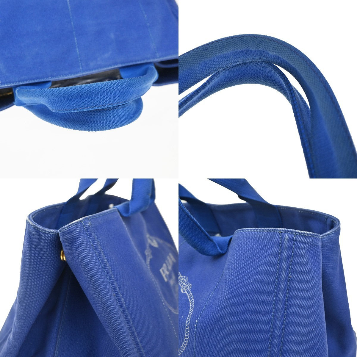 PRADA Logo CANAPA Shoulder Hand Tote Bag Canvas Leather Blue GHW 36KC773