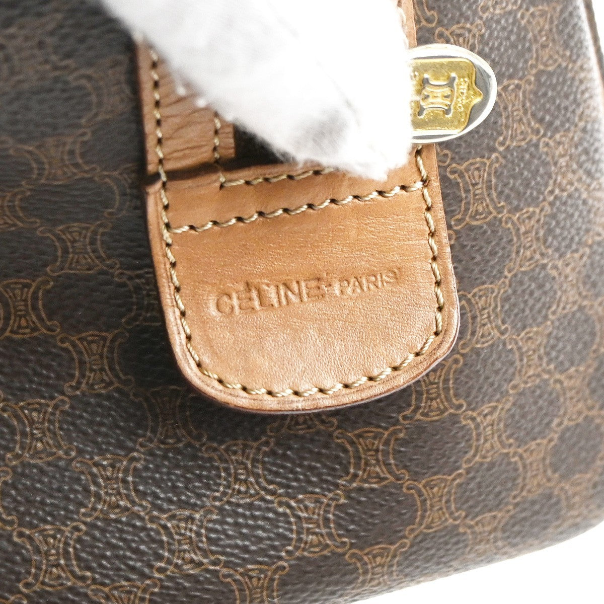 CELINE Logo Macadam Pattern Handbag PVC Leather Brown GHW Italy 63CA648