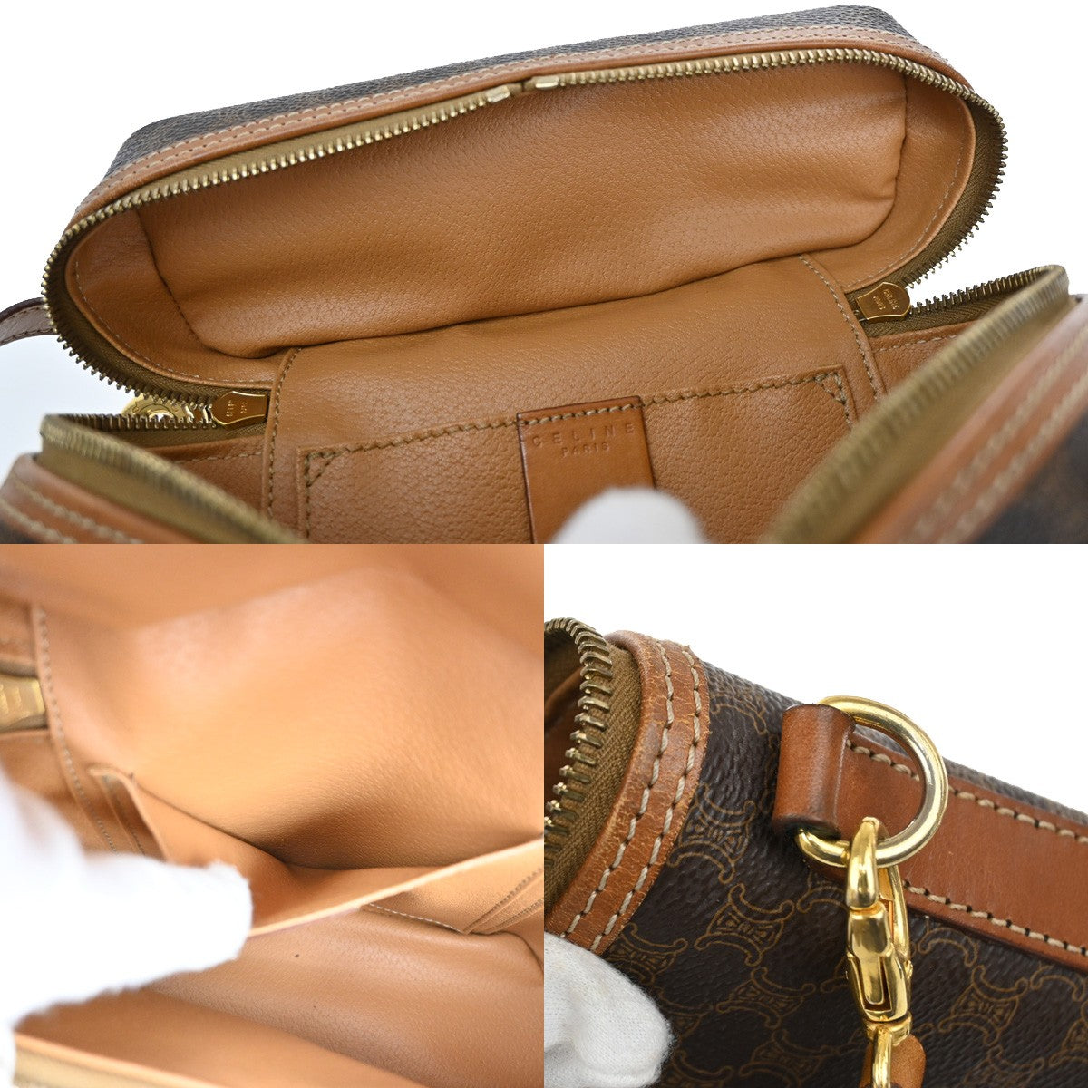 CELINE Logo Macadam Circle 2Way Shoulder Hand Bag PVC Leather Brown GHW 69YH773