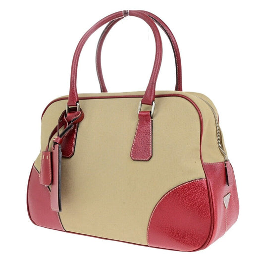 PRADA MILANO Logo Shoulder Bag Canvas Leather Brown Red Made in Italy  87SH966