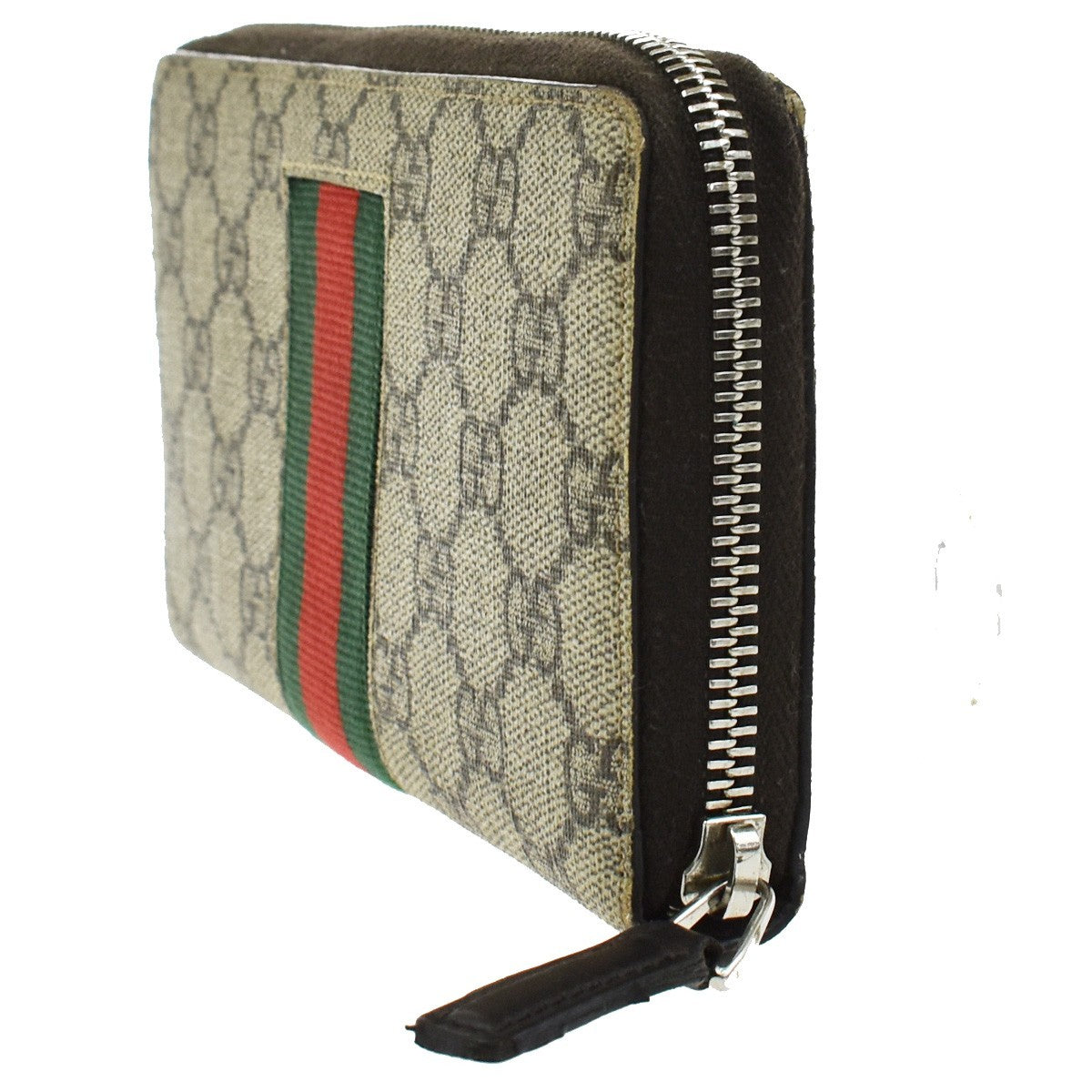 GUCCI Sherry GG Pattern Long Zipper Around Wallet Supreme Leather Brown 65KB316