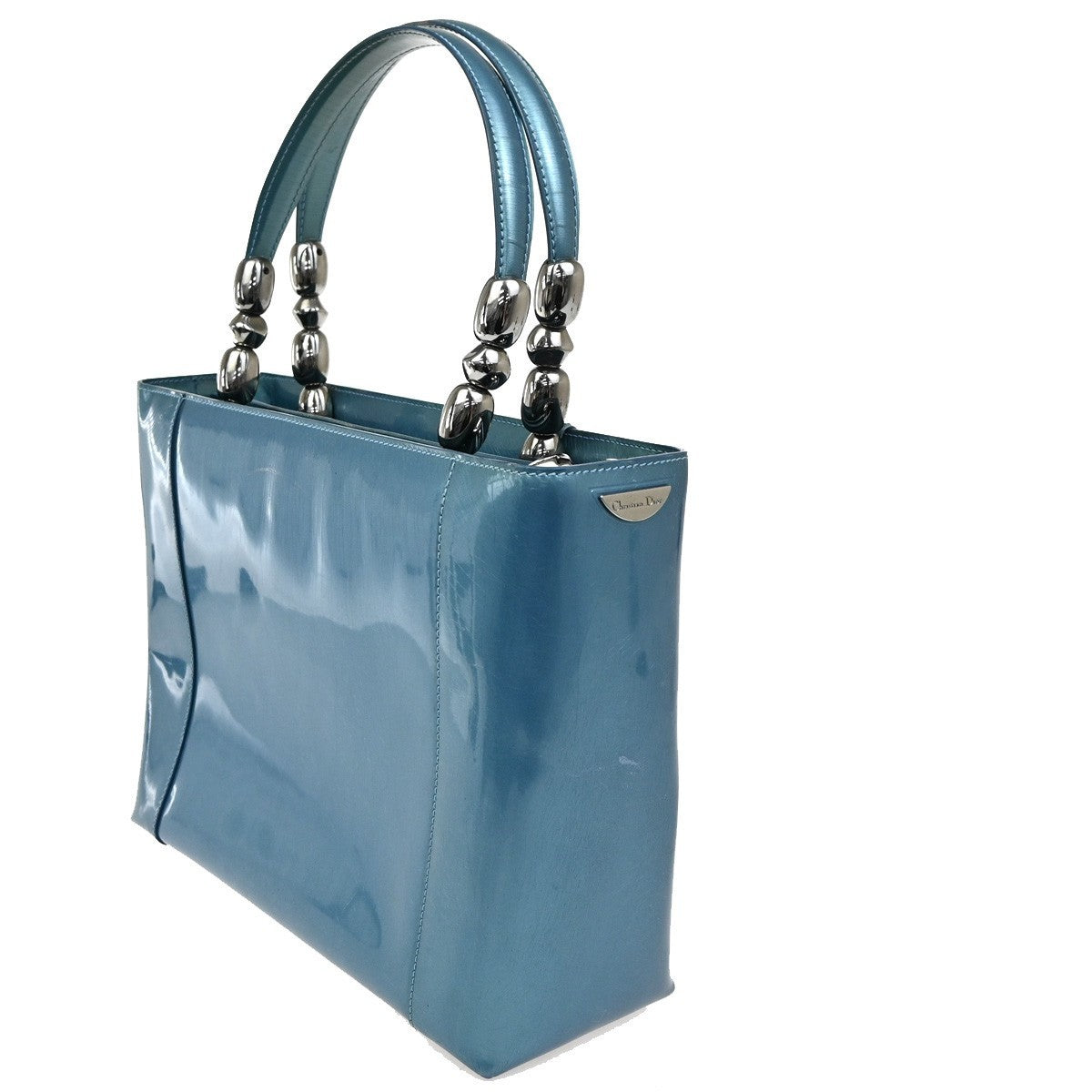 CHRISTIAN DIOR  Maris Pearl Hand Bag Patent Leather Blue SHW Italy 83TA405