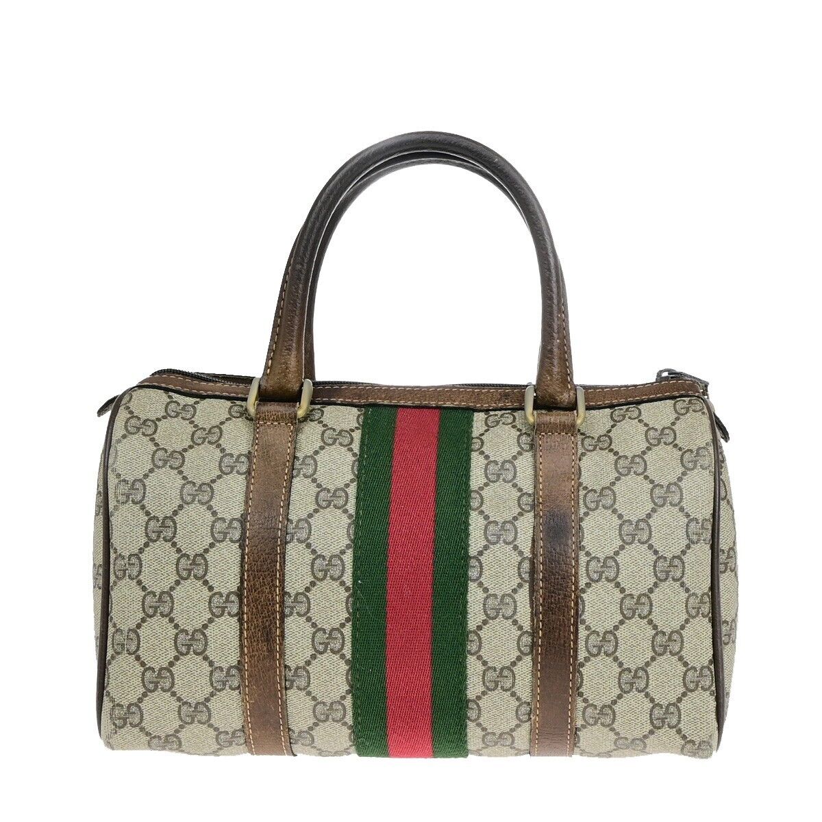 GUCCI Logo Sherry GG Pattern Travel Hand Bag PVC Leather Brown Italy 37YF592