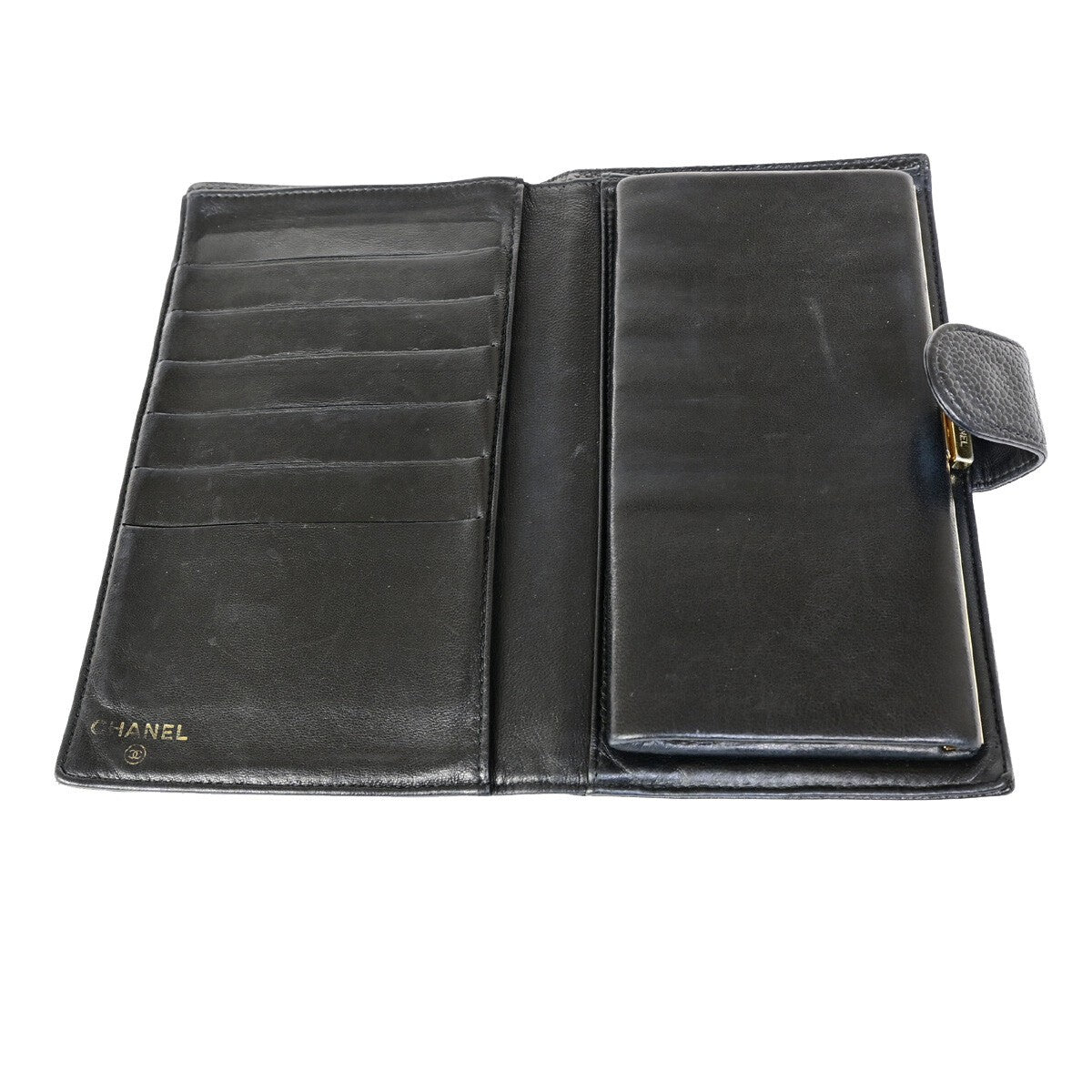 CHANEL CC Logo Long Bifold Wallet Purse Grained Calfskin Leather Black 38RK582