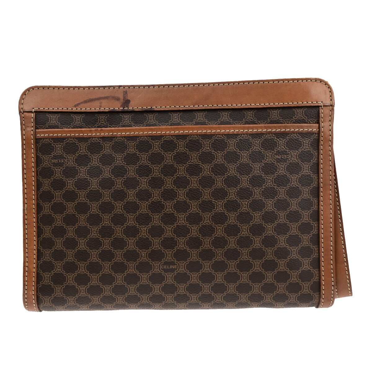 CELINE Logo Macadam Pattern Clutch Hand Bag PVC Leather Brown GHW Italy 02SJ190