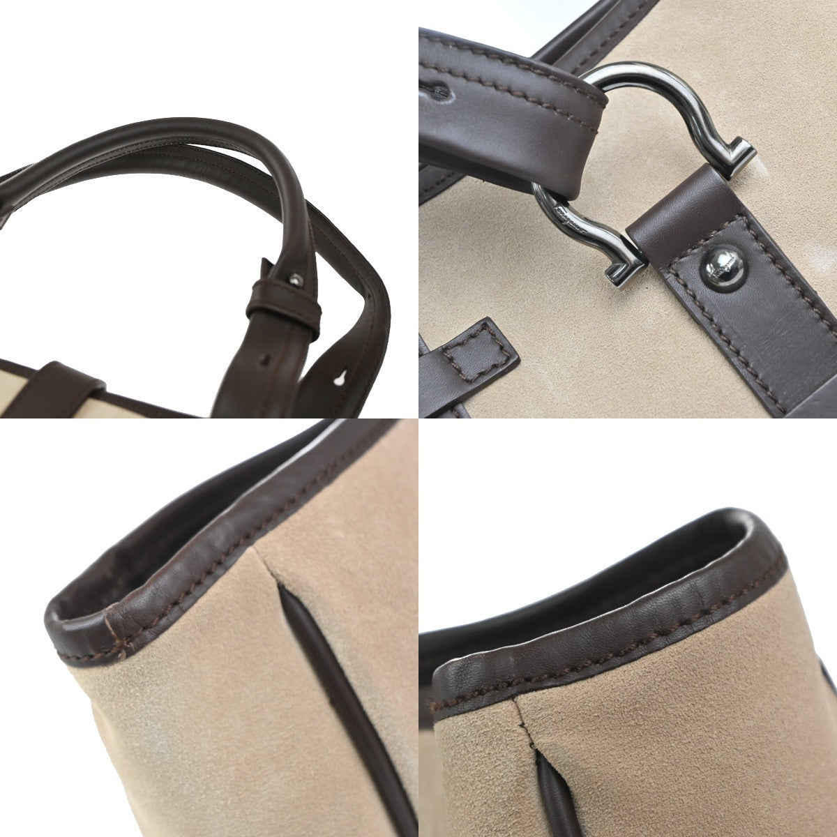 SALVATORE FERRAGAMO Logo Gancini Tote Hand Bag Suede Leather Brown Italy 36KP440