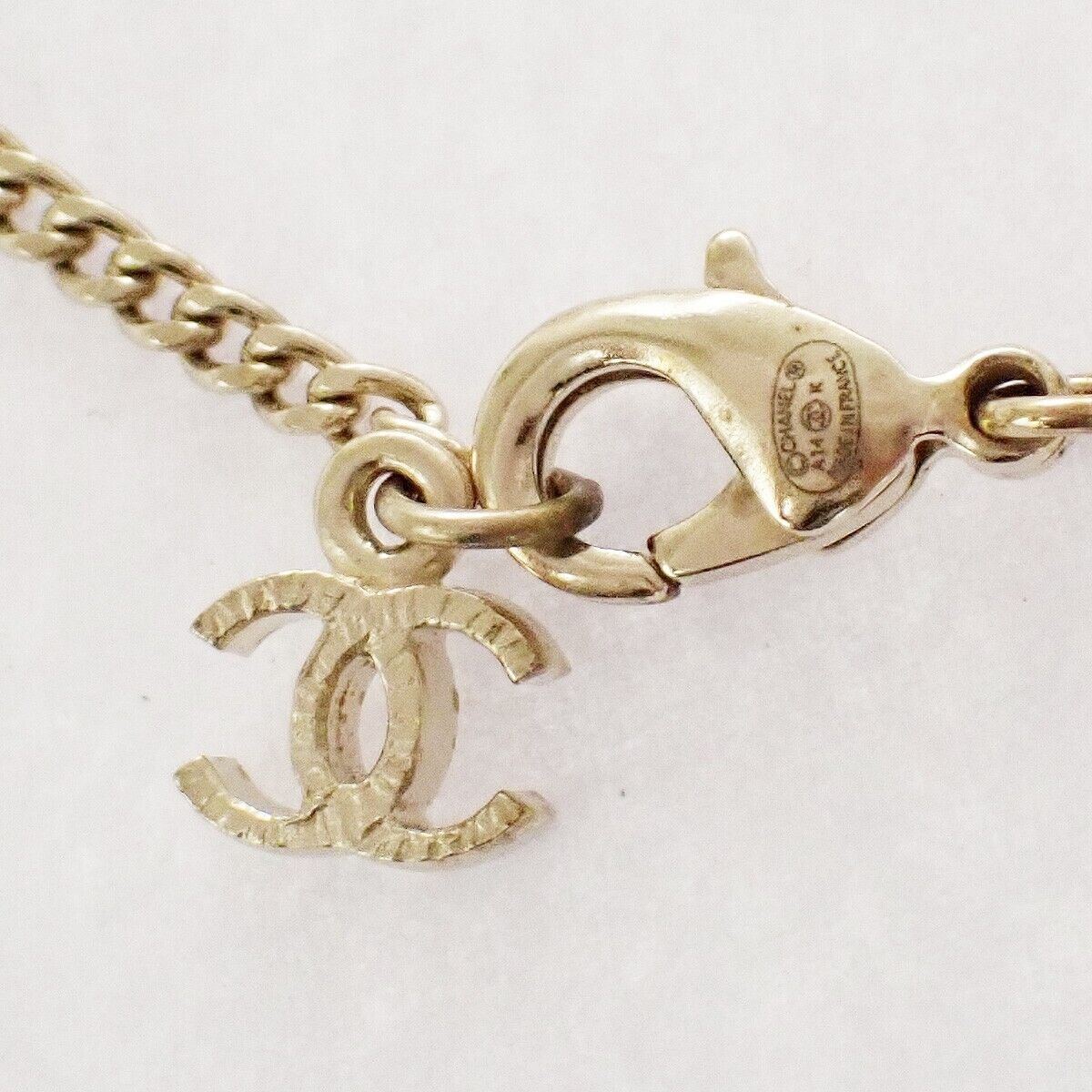 CHANEL CC Logo Chain Necklace A14K Imitation Pearl Gold France Accessory 73RH676