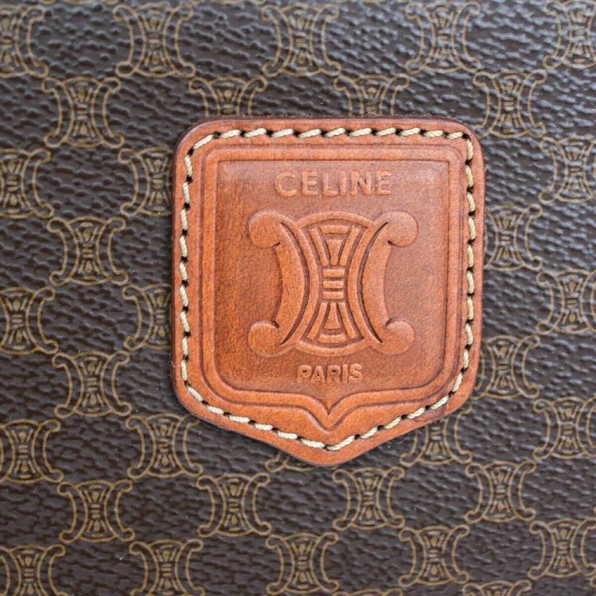 CELINE Logo Macadam Pattern Shoulder Tote Bag PVC Leather Brown Italy 65SH798
