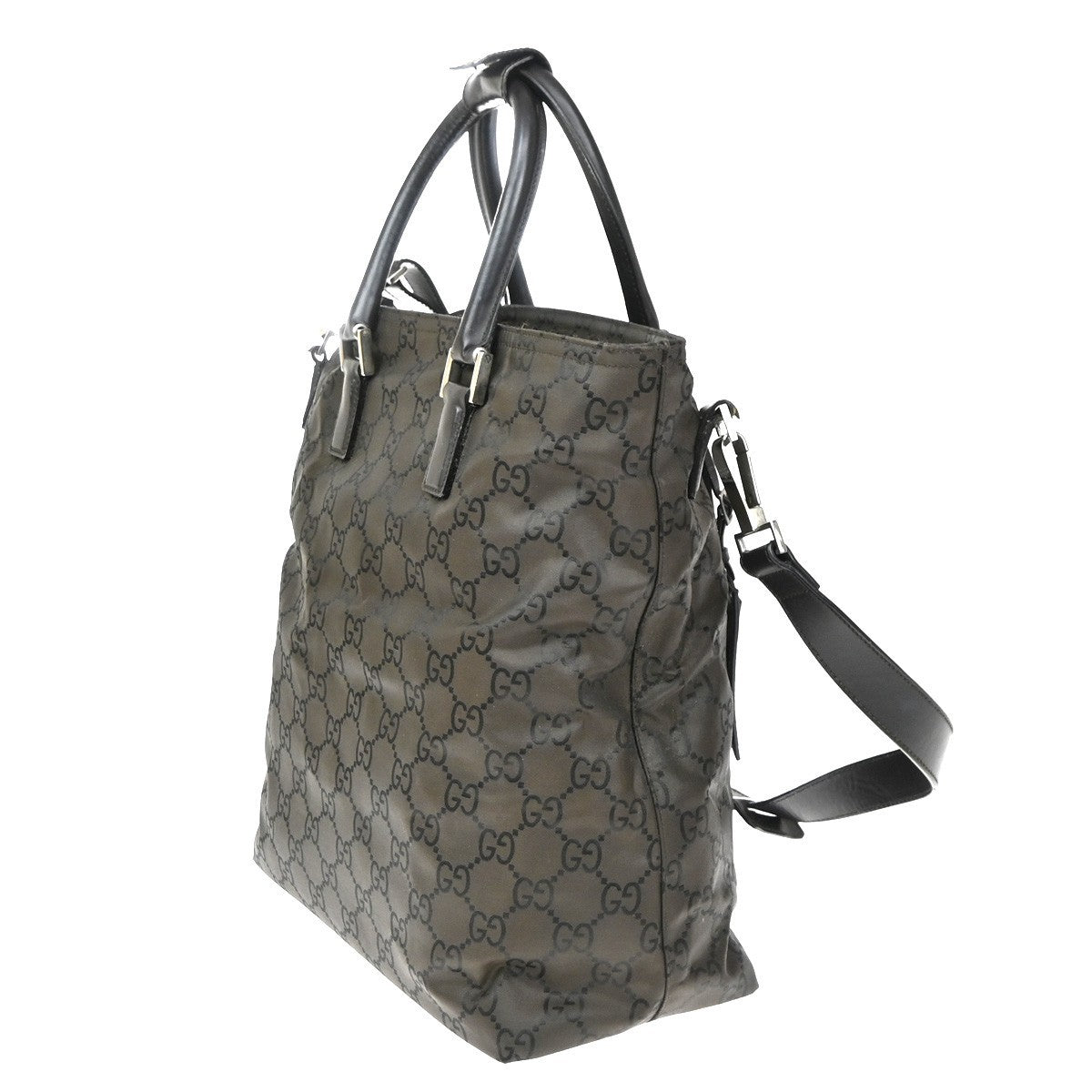 GUCCI Logo GG Pattern 2Way Hand Bag Nylon Leather Brown SHW Italy 02YJ172