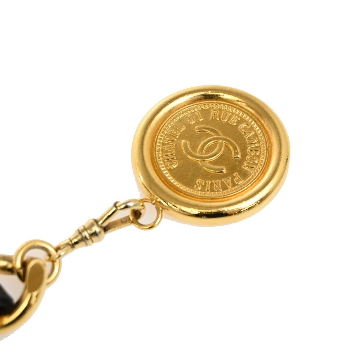 CHANEL CC Plate Medallion Charm Chain Belt Leather Black GHW Accessory 24RL137