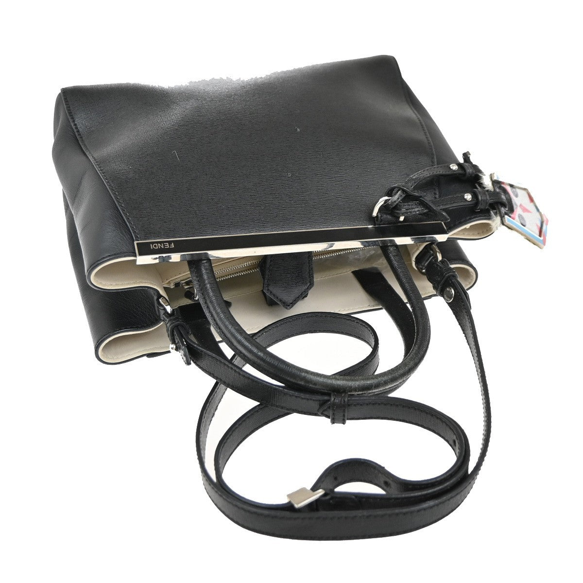 FENDI Logo Petit 2Jours 2Way Hand Bag Leather Monster Charm Black SHW 31KP570