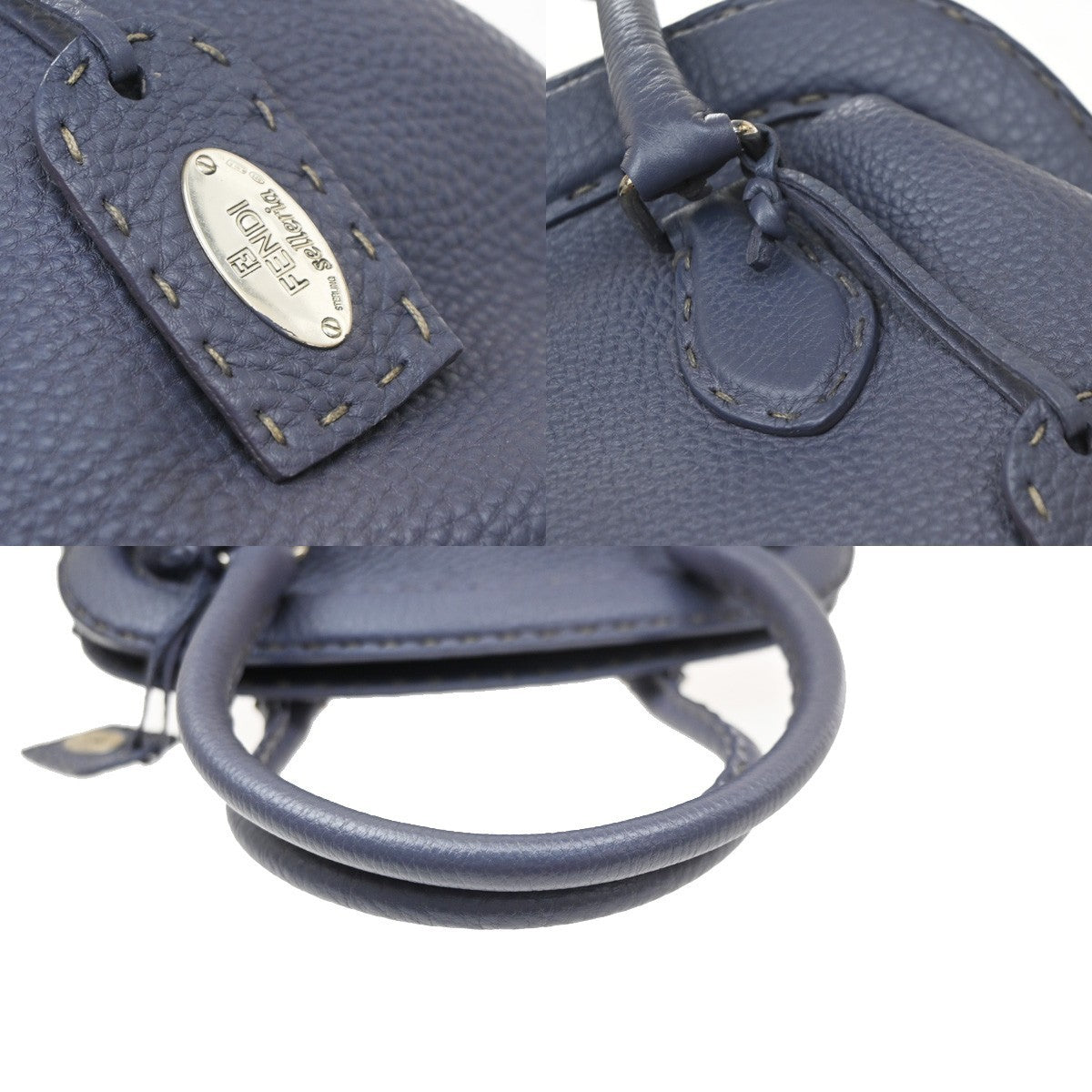 FENDI Logo Selleria Doctor's Shoulder Hand Bag Leather Purple SHW 61MA723