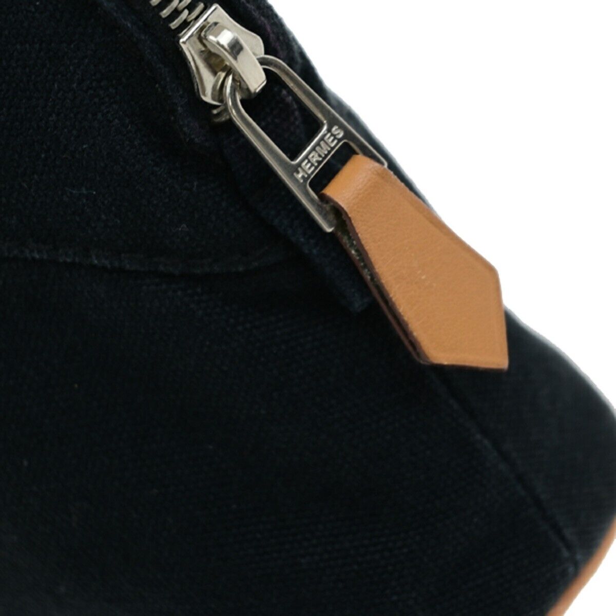 HERMES Logo Bolide 16 Mini Pouch Bag 100% Cotton Leather Black France 01ED707