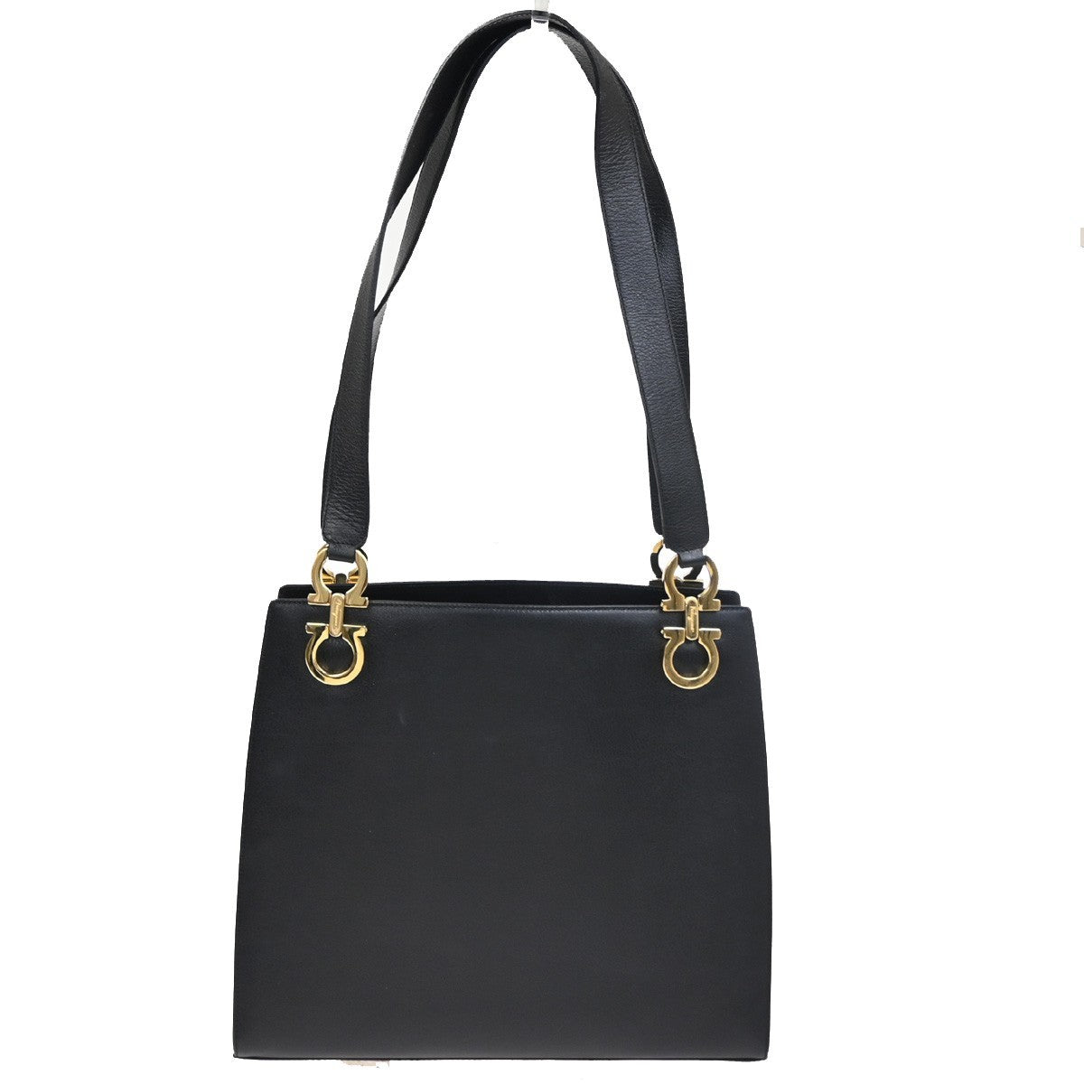 SALVATORE FERRAGAMO Logo Gancini Shoulder Hand Bag Leather GHW Black 35KC837