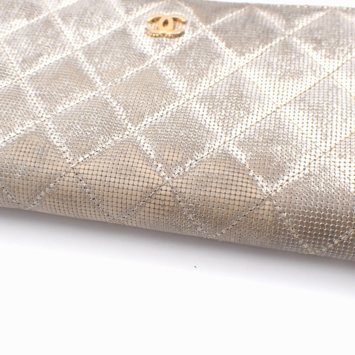 CHANEL CC Quilting Long Zipper Bifold Wallet Leather Silver GHW 05AA126