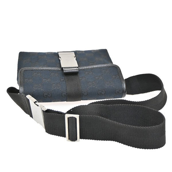 GUCCI Logo GG Pattern Mini Waist Belt Bag Canvas Leather Black SHW Italy 76DA248