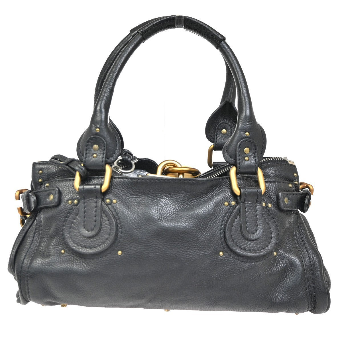 CHLOE Logo Paddington Padlock  Shoulder Handbag Leather Black GHW Italy 620RL739